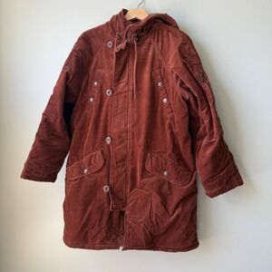 American Eagle Outfitters Corduroy Hooded Coat Brown Medium‎ Button Front